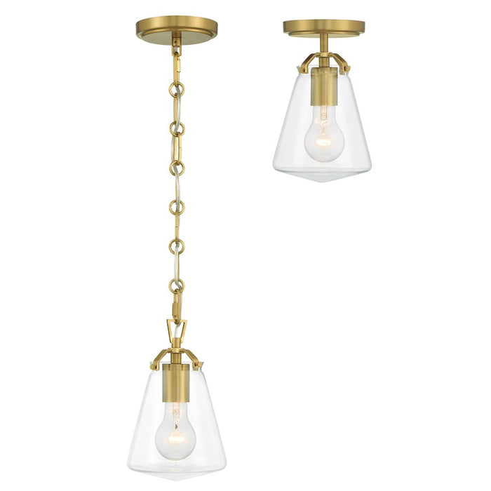 Crystorama Voss 1 Light 9" Mini Pendant, Luxe Gold/Clear Glass