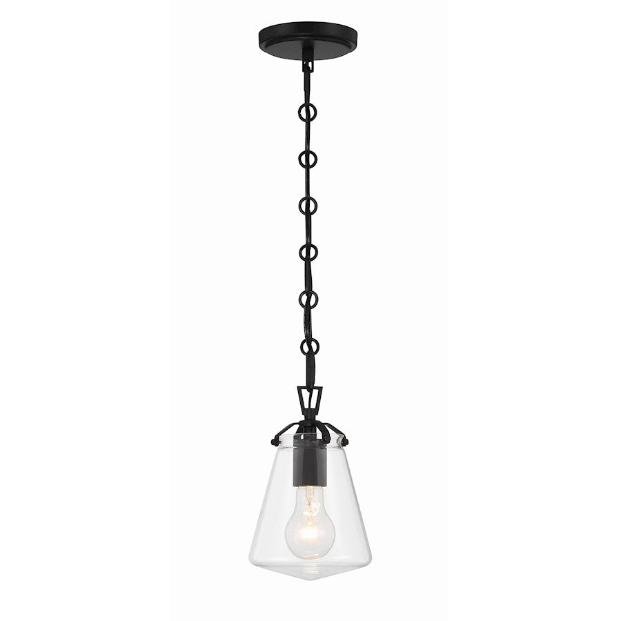 Crystorama Voss 1 Light Mini Pendant, Matte Black/Clear Glass - VSS-7002-MK