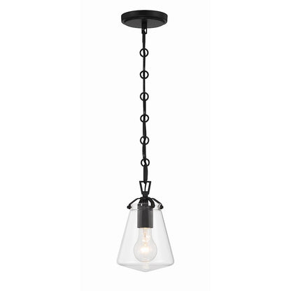 Crystorama Voss 1 Light Mini Pendant, Matte Black/Clear Glass - VSS-7002-MK