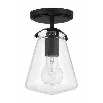 Crystorama Voss 1 Light Semi Flush Mount, Black/Clear