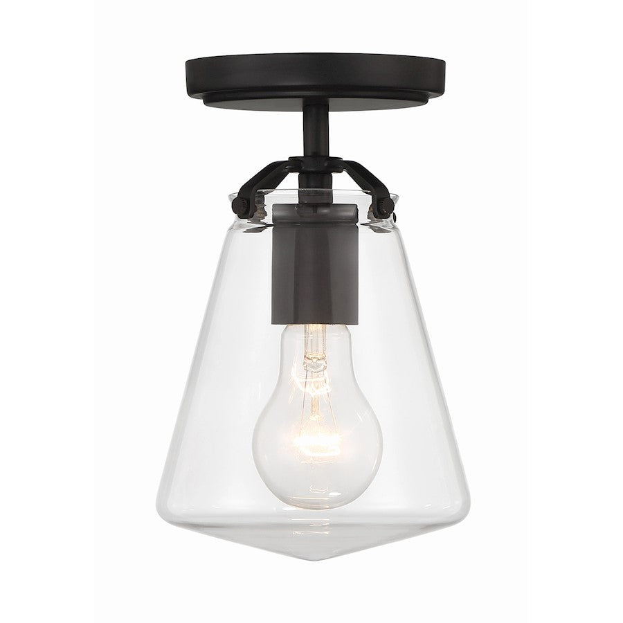 Crystorama Voss 1 Light Semi Flush Mount, Black/Clear