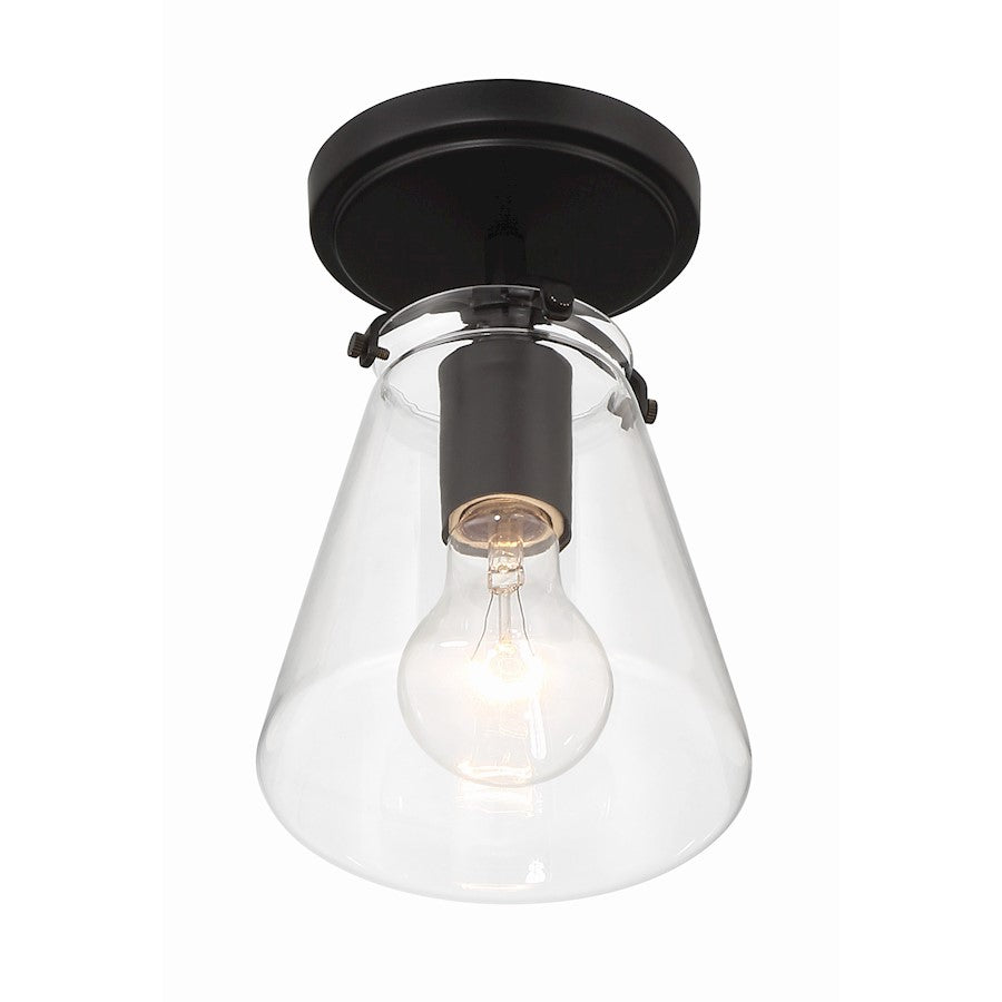 Crystorama Voss 1 Light Semi Flush Mount, Black/Clear