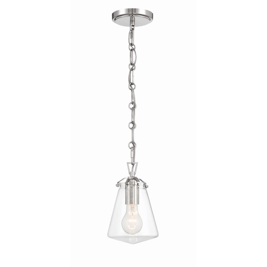 Crystorama Voss 1 Light Mini Pendant, Polished Nickel/Clear Glass - VSS-7002-PN