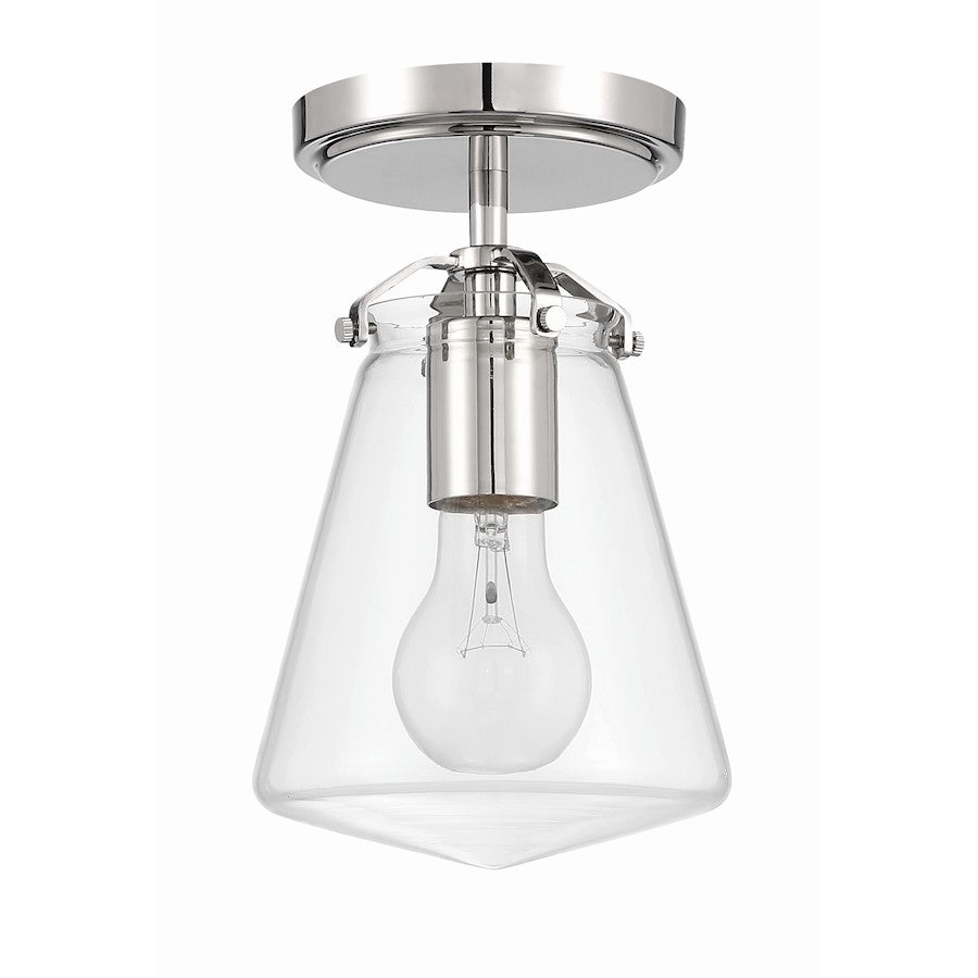 Crystorama Voss 1 Light Semi Flush Mount, Nickel/Clear