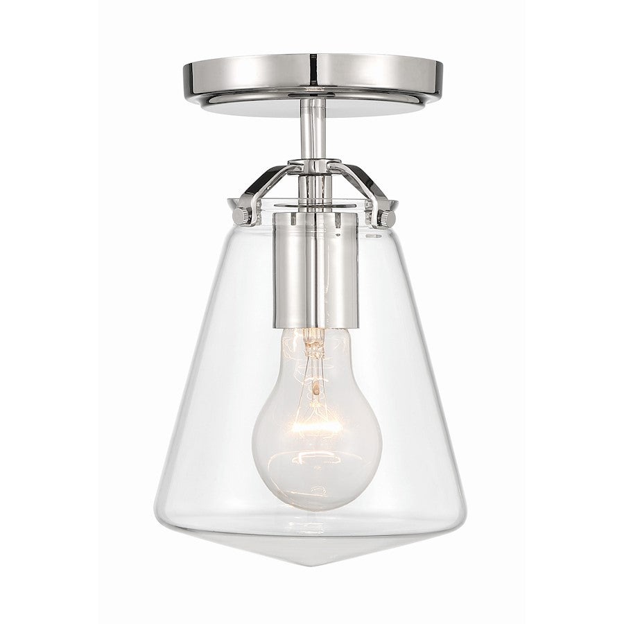 Crystorama Voss 1 Light Semi Flush Mount, Nickel/Clear