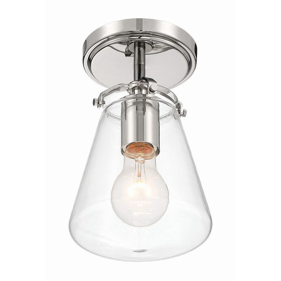 Crystorama Voss 1 Light Semi Flush Mount, Nickel/Clear