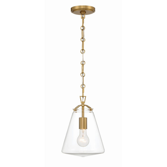 Crystorama Voss 1 Light 11" Mini Pendant, Luxe Gold/Clear Glass