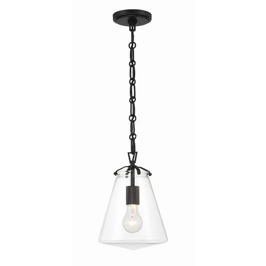 Crystorama Voss 1 Light Mini Pendant, Matte Black/Clear Glass - VSS-7003-MK