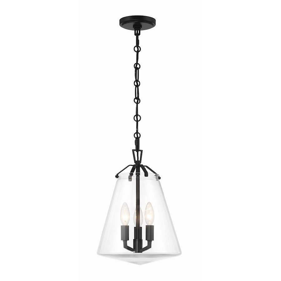 Crystorama Voss 3 Light Mini Chandelier, Matte Black/Clear Glass - VSS-7004-MK