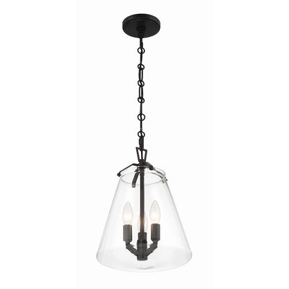 3 Light Mini Chandelier, Matte Black