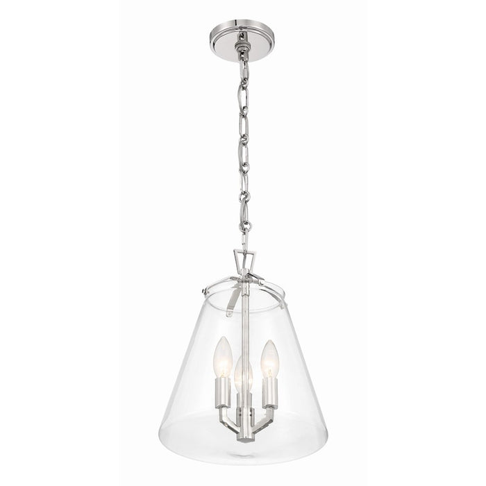 Crystorama Voss 3 Light Mini Chandelier, Polished Nickel/Clear