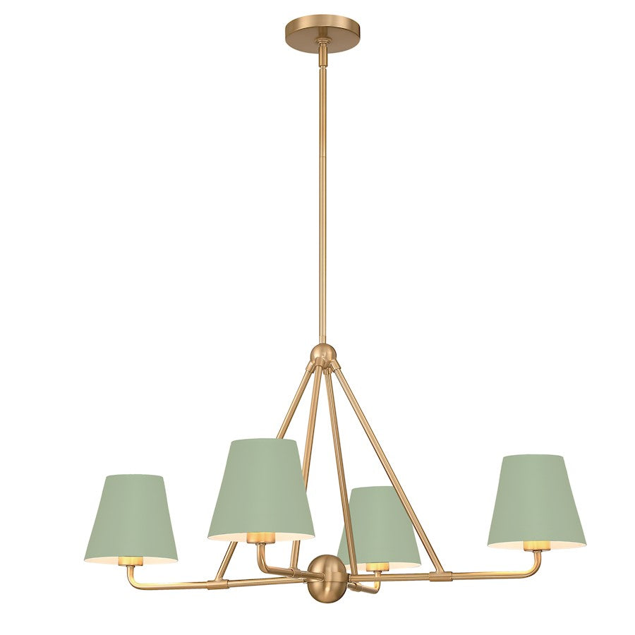 Crystorama Xavier 4 Light Chandelier, Vibrant Gold/Green - XAV-B9304-VG-GR