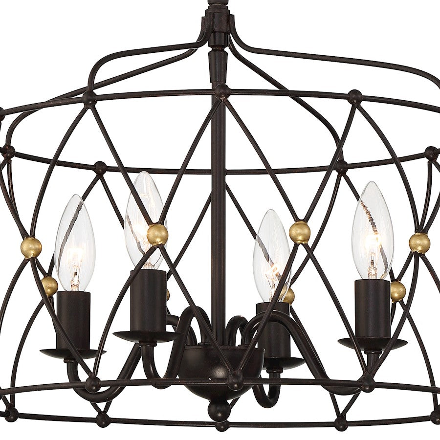 Crystorama Zucca 4 Light Lantern, English Bronze/Antique Gold