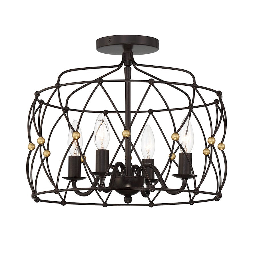 Crystorama Zucca 4 Light Semi Flush Mount, Bronze/Gold - ZUC-A9030-EB-GA-CEILING