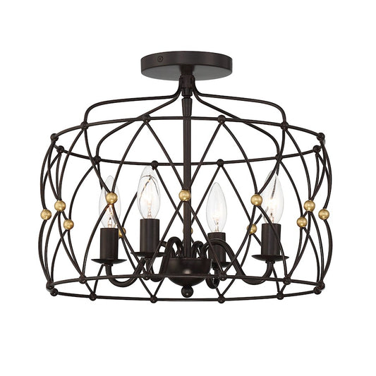 Crystorama Zucca 4 Light Semi Flush Mount, Bronze/Gold - ZUC-A9030-EB-GA-CEILING