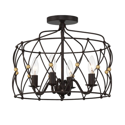 Crystorama Zucca 4 Light Semi Flush Mount, Bronze/Gold