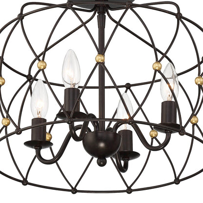 Crystorama Zucca 4 Light Semi Flush Mount, Bronze/Gold