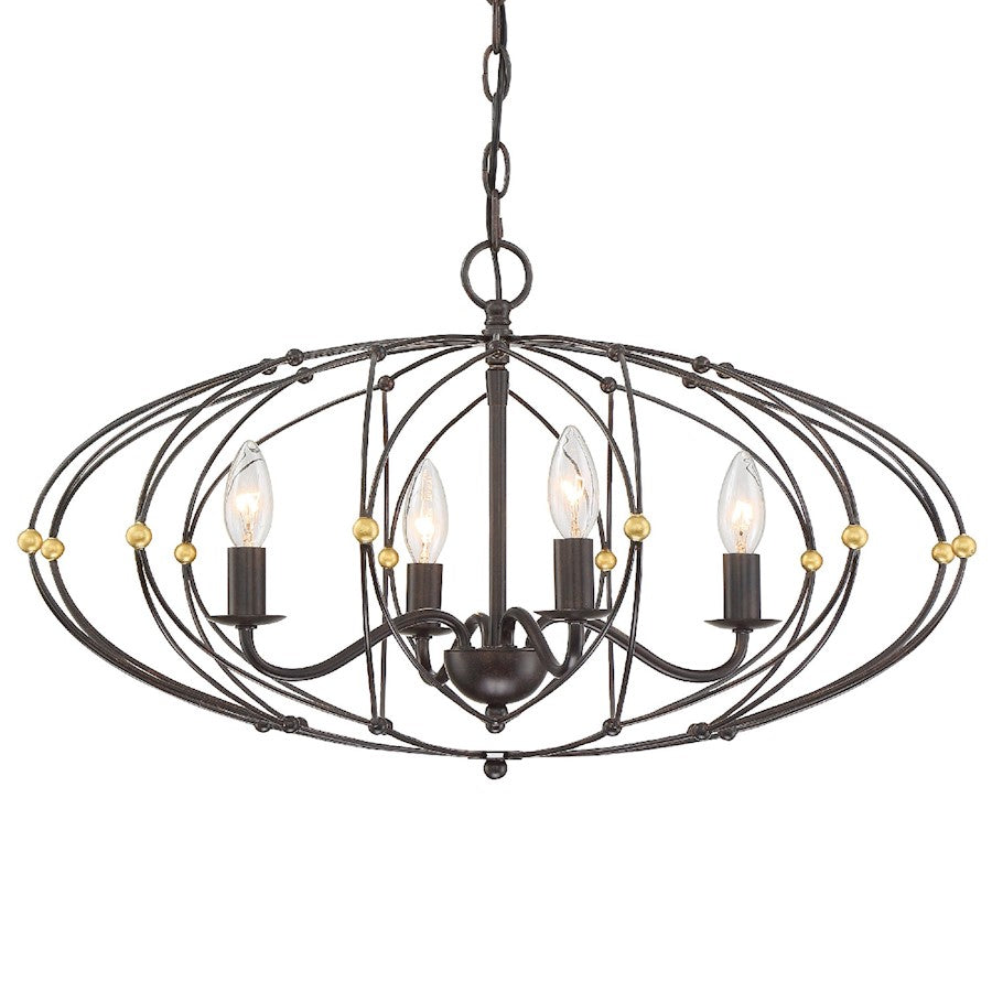 Crystorama Zucca 4 Light Chandelier, English Bronze - ZUC-A9034-EB-GA