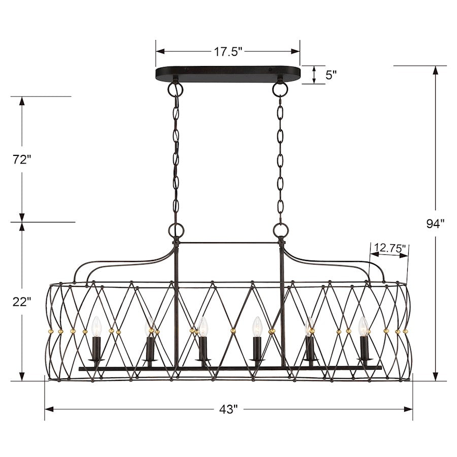 6 Light Chandelier, English Bronze