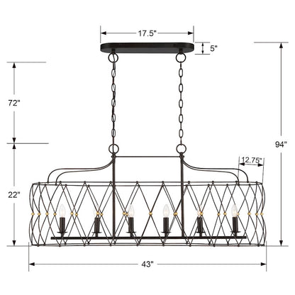 6 Light Chandelier, English Bronze