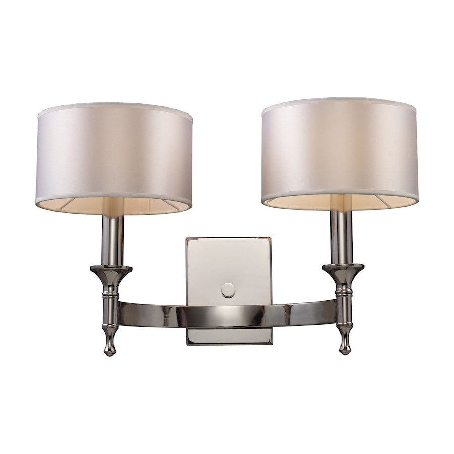 ELK Lighting Pembroke 2-Light Wall Lamp, Nickel/White Fabric Shades - 10122-2