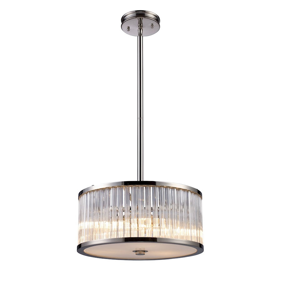 ELK Lighting Braxton 3-Light Chandelier, Polished Nickel/Ribbed Glass - 10128-3