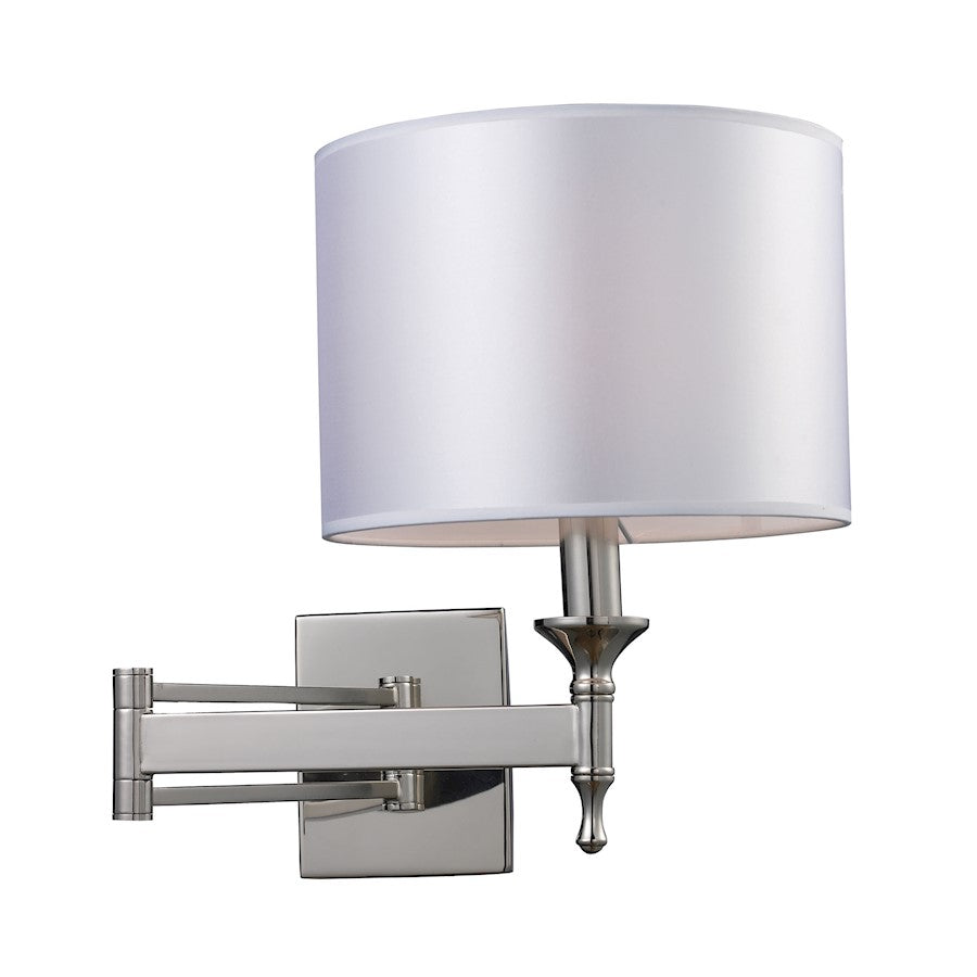 ELK Lighting Pembroke 1-Light Swingarm Wall, Nickel/White Fabric Shade - 10160-1