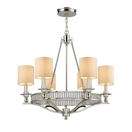 ELK Lighting Braxton 6-Light Chandelier, Nickel/Tan Fabric Shades - 10167-6