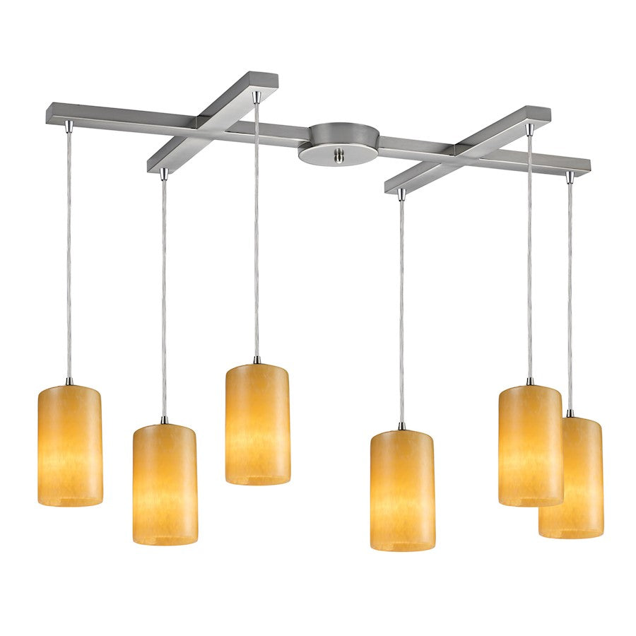 ELK Lighting Piedra 6-Light H-Bar Pendant, Nickel/Genuine Stone Shades - 10169-6