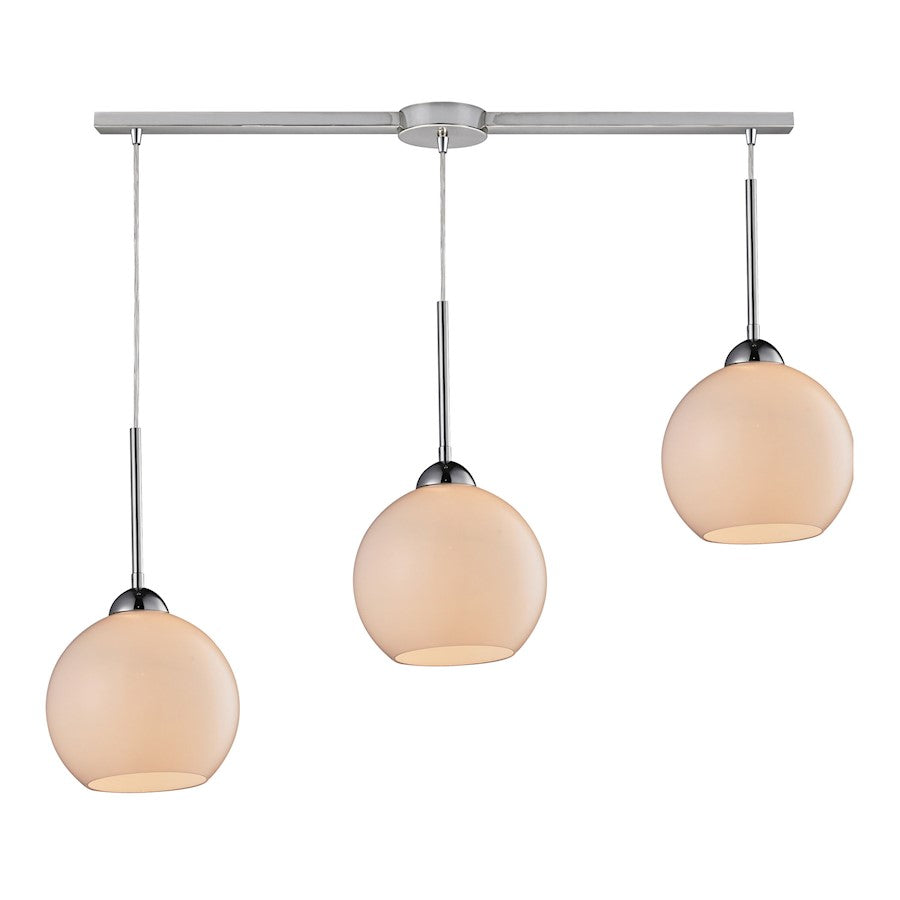 ELK Lighting Cassandra 3-Light Linear Pendant, Chrome/White Glass - 10240-3L-WH