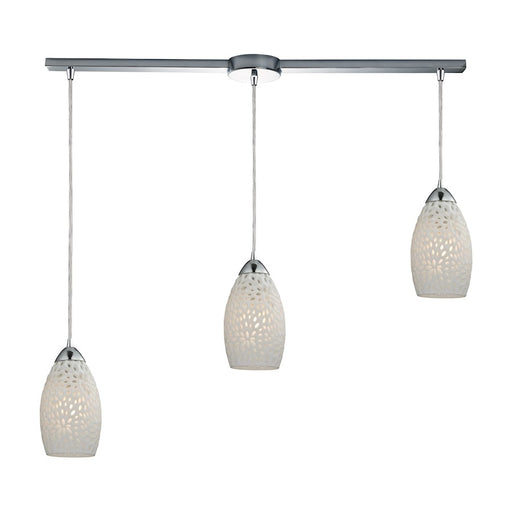 ELK Lighting Etched Glass 3-Light Linear Pendant, Chrome/White Etched - 10245-3L