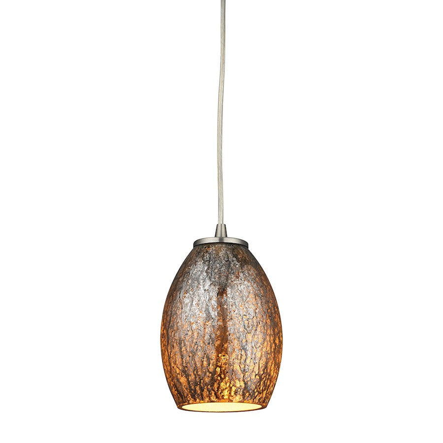 ELK Lighting Venture 1-Light Mini Pendant, Nickel/Amber Crackle Glass - 10256-1