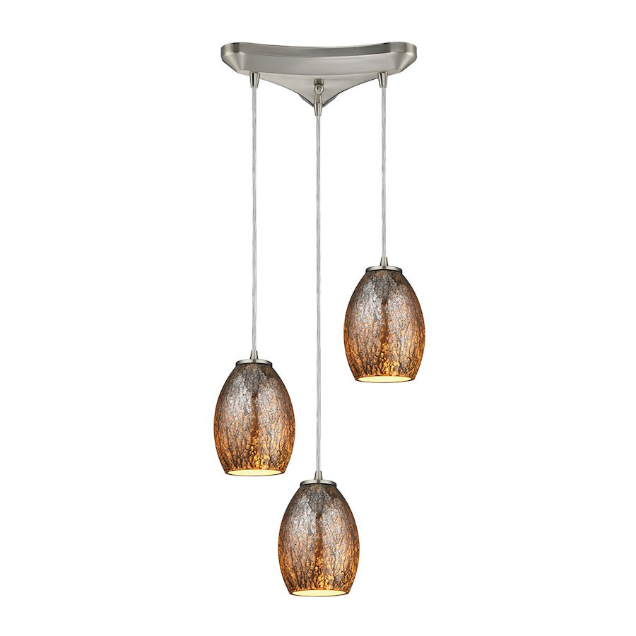 ELK Lighting Venture 3-Light Triangular Pendant, Nickel/Amber Crackle - 10256-3