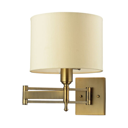 ELK Lighting Pembroke 1-Light Swingarm Wall, Brass/Tan Fabric Shade - 10260-1