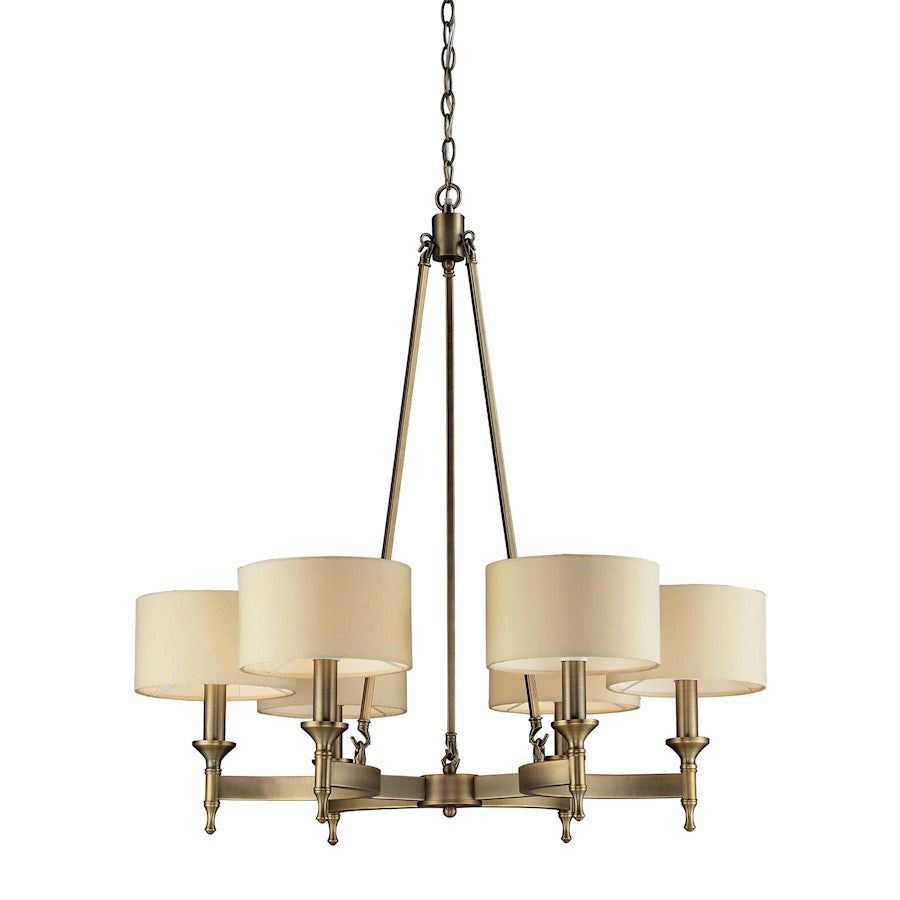 ELK Lighting Pembroke 6-Light Chandelier, Brass/Tan Fabric Shades - 10263-6