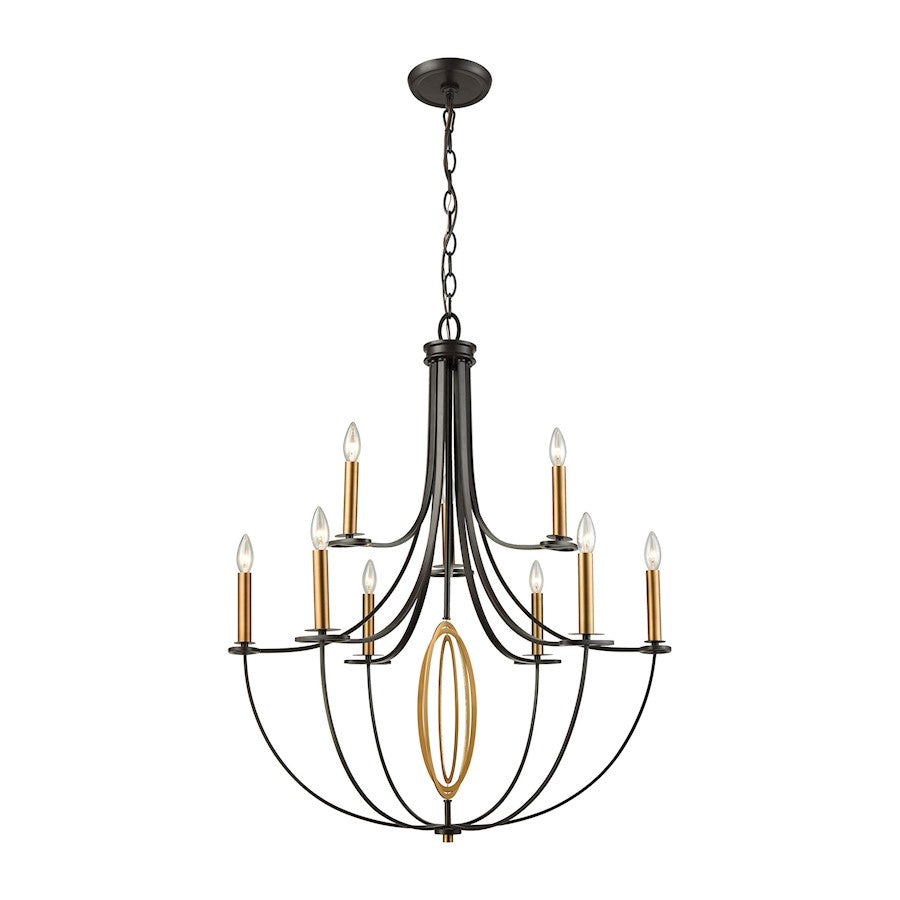 ELK Lighting Dione 9-Light Chandelier, Antique Brass & Bronze - 10516-6+3