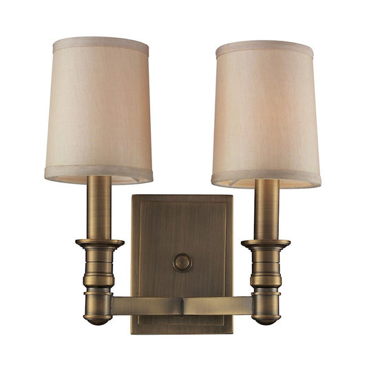 ELK Lighting Baxter 2-Light Wall, Antique Brass/Beige Fabric Shades - 31261-2