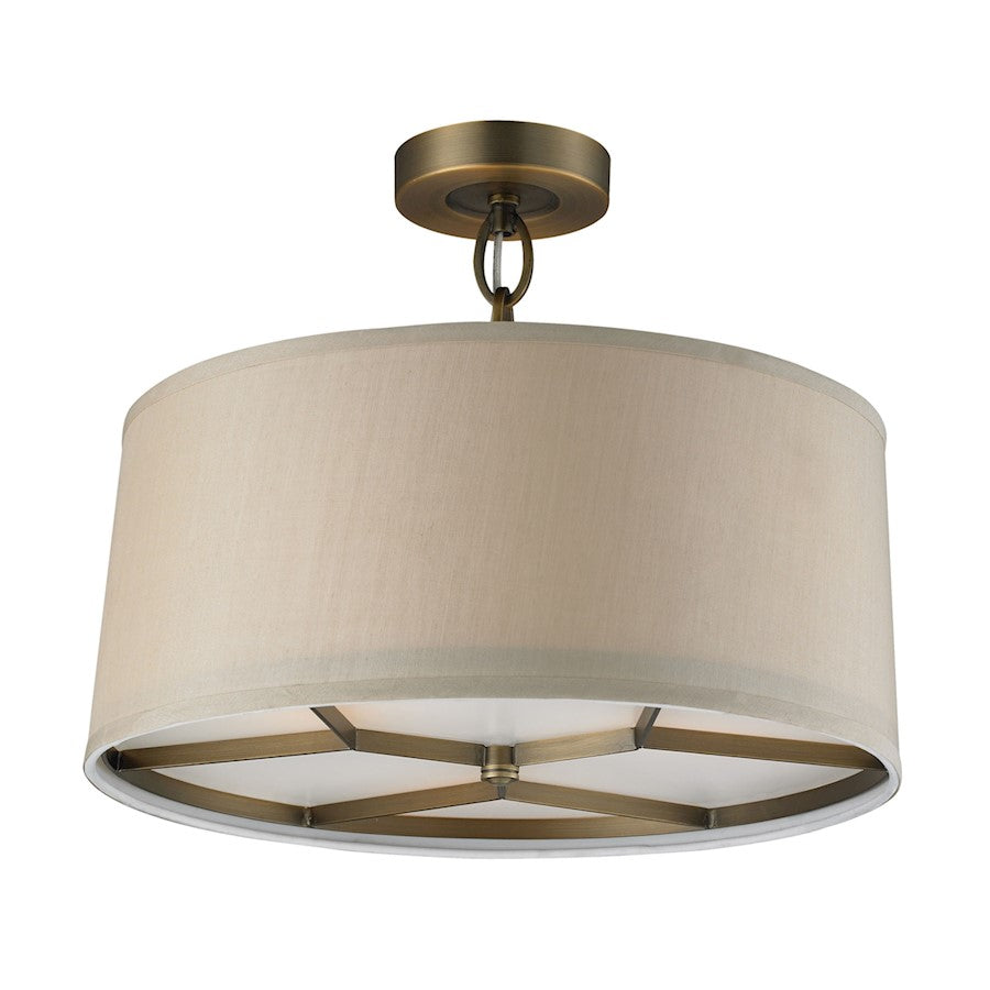 ELK Lighting Baxter 3-Light Semi Flush, Antique Brass/Beige Shade - 31262-3