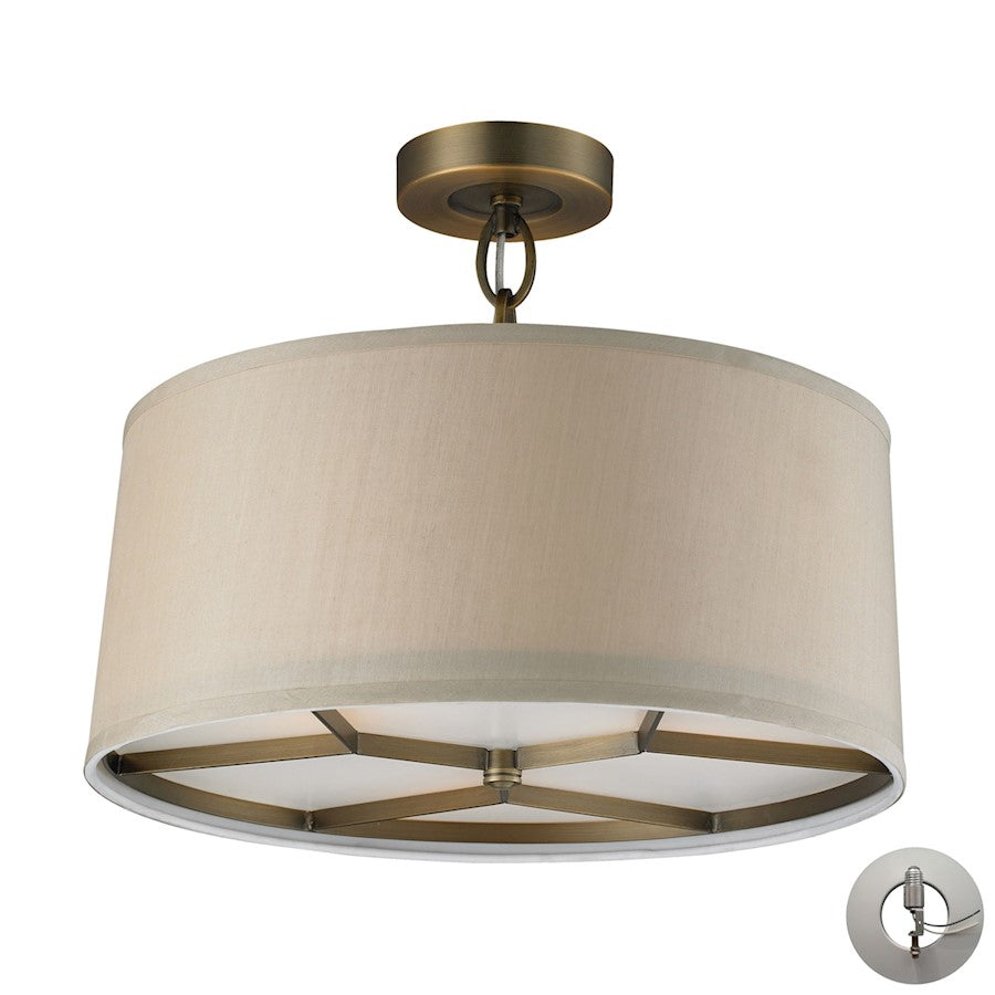 ELK Lighting Baxter 3-Light Semi Flush, Brass/Beige Shade, Adapter - 31262-3-LA