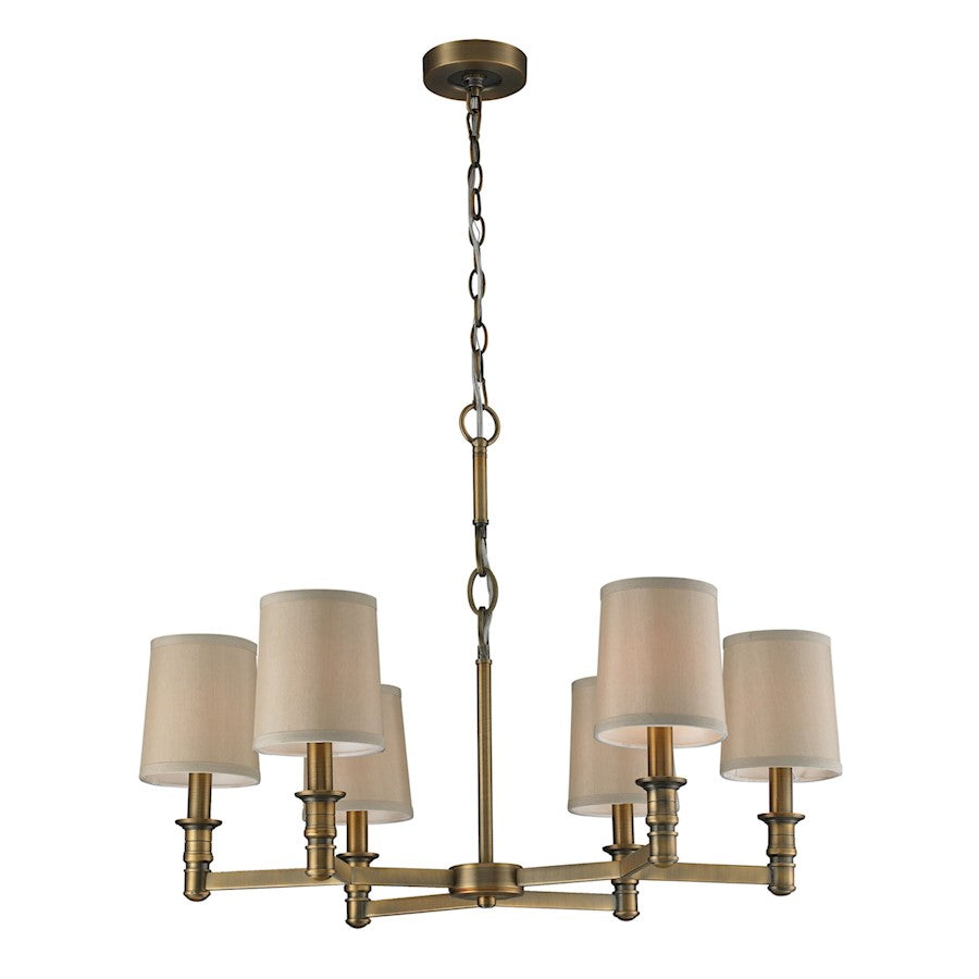 ELK Lighting Baxter 6-Light Chandelier, Brass/Beige Fabric Shades - 31266-6