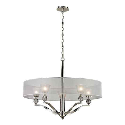 ELK Lighting Corisande 5-Light Chandelier, Nickel/Silver Drum - 31292-5