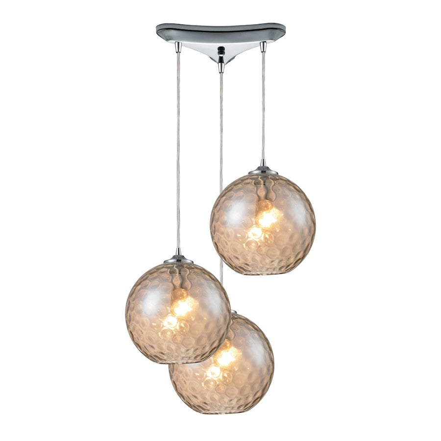 ELK Lighting Watersphere 3-Light Triangular Pendant, Chrome/Amber - 31380-3CMP