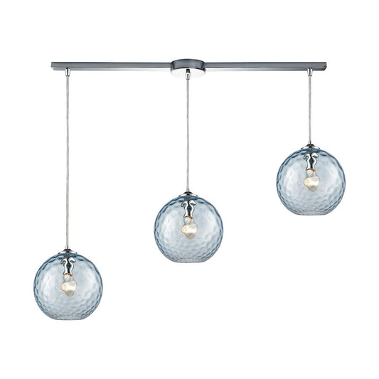 ELK Lighting Watersphere 3-Light Linear Mini Pendant, Chrome/Aqua - 31380-3L-AQ