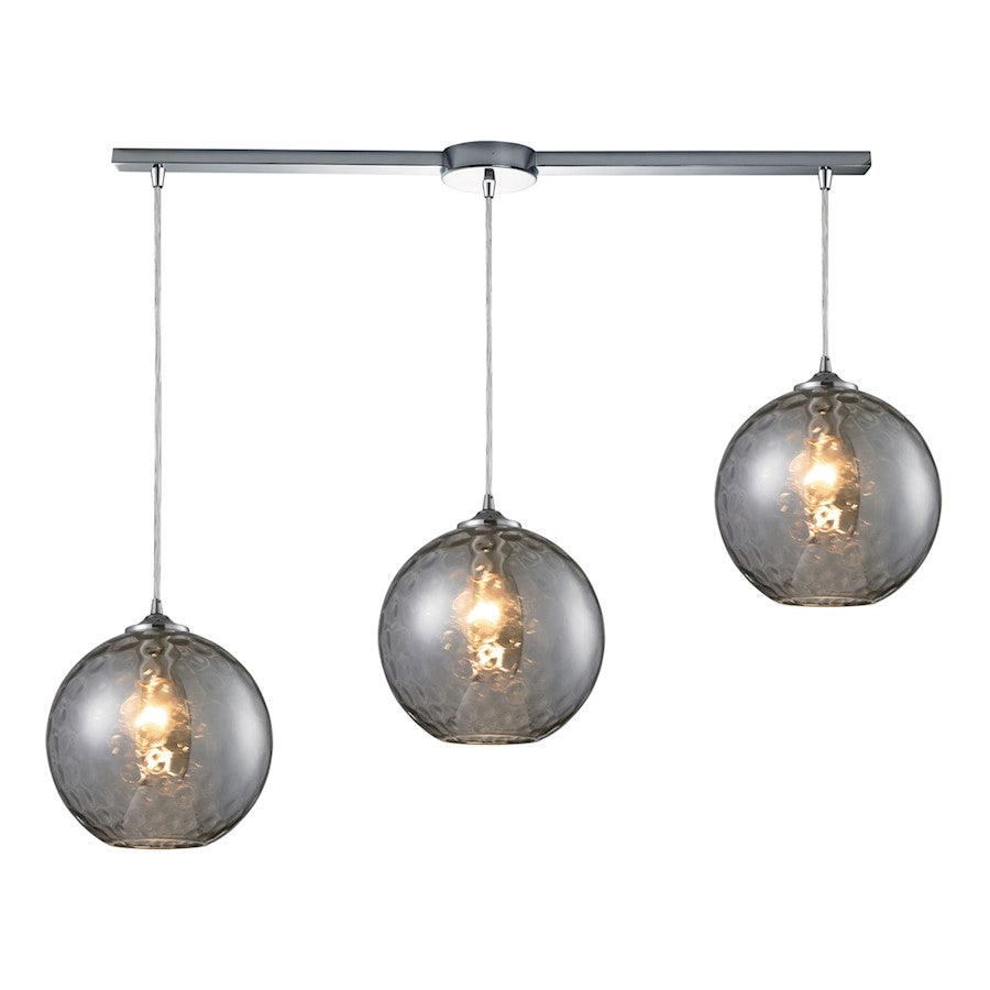 ELK Lighting Watersphere 3-Light Linear Pendant, Chrome/Smoke - 31380-3L-SMK