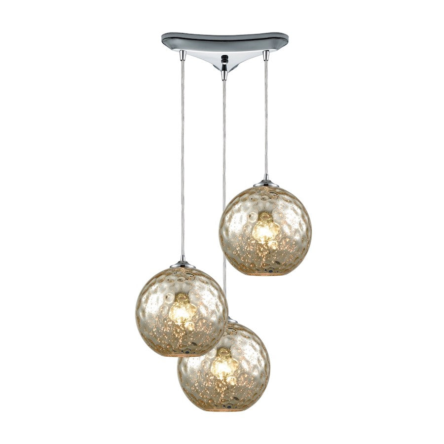 ELK Lighting Watersphere 3-Light Triangle Pendant, Chrome/Mercury - 31380-3MRC