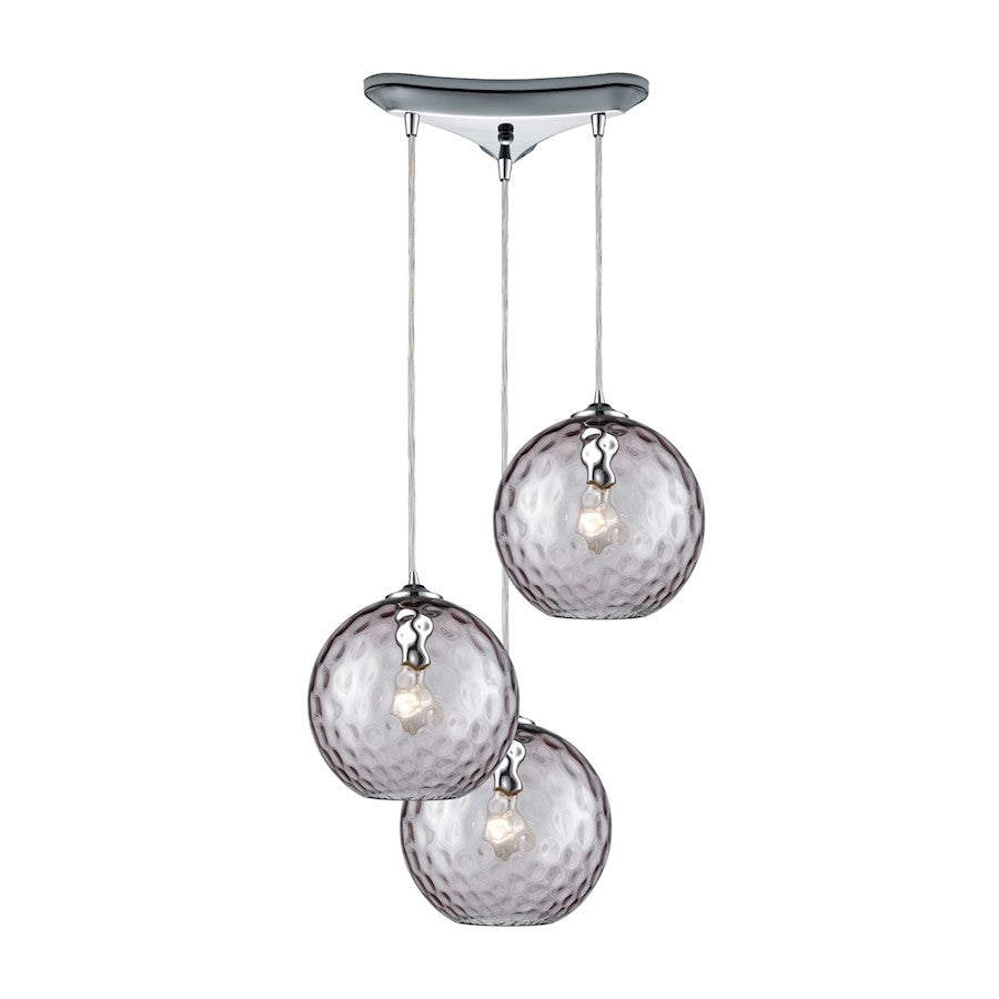 ELK Lighting Watersphere 3-Light Triangle Pendant, Chrome/Purple - 31380-3PRP