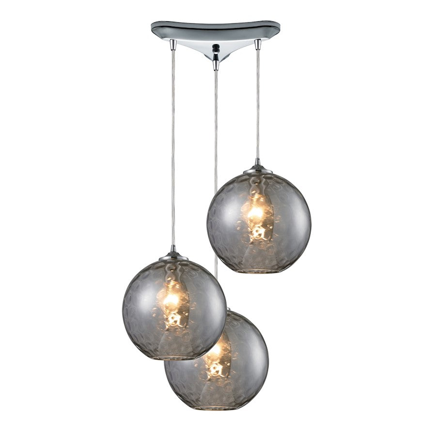 ELK Lighting Watersphere 3-Light Triangular Pendant, Chrome/Smoke - 31380-3SMK