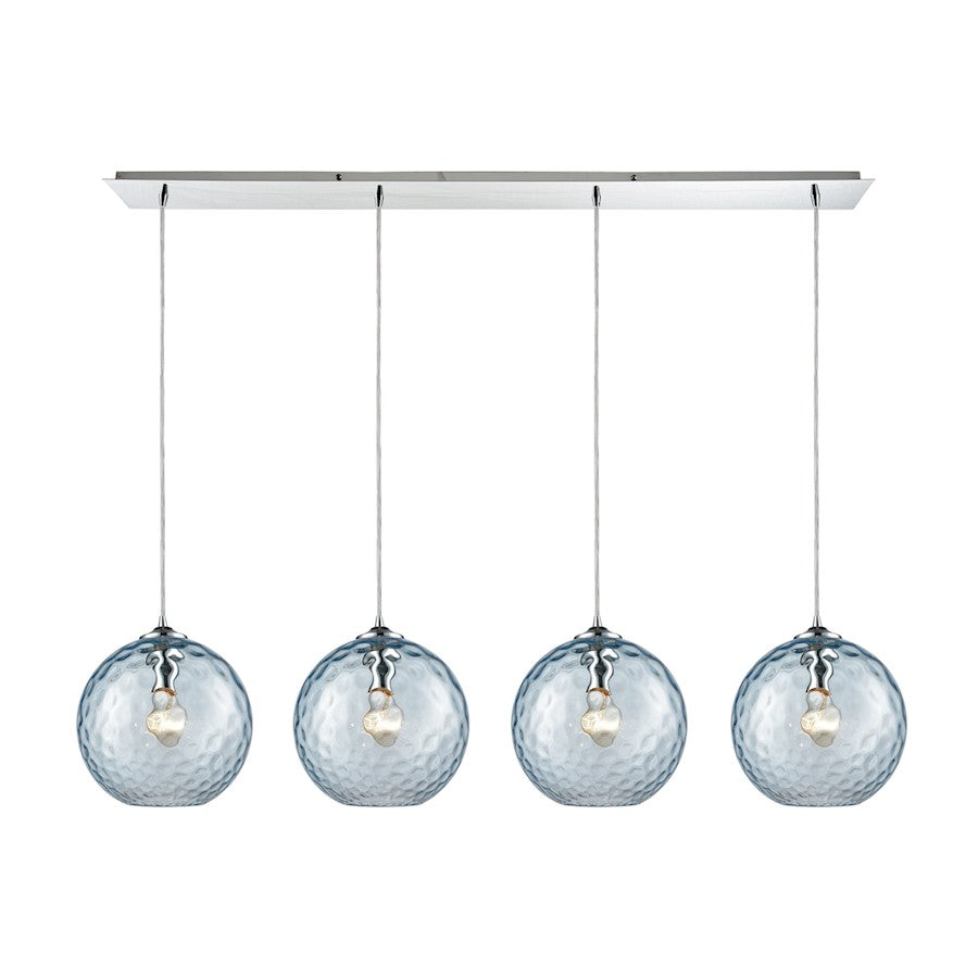 ELK Lighting Watersphere 4-Light Linear Pendant, Chrome/Aqua - 31380-4LP-AQ