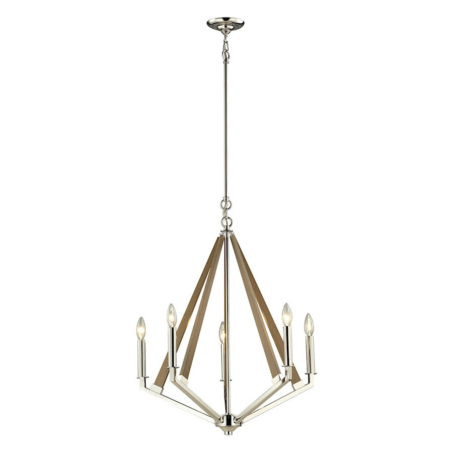 ELK Lighting Madera 5-Light Chandelier, Polished Nickel and Taupe - 31475-5