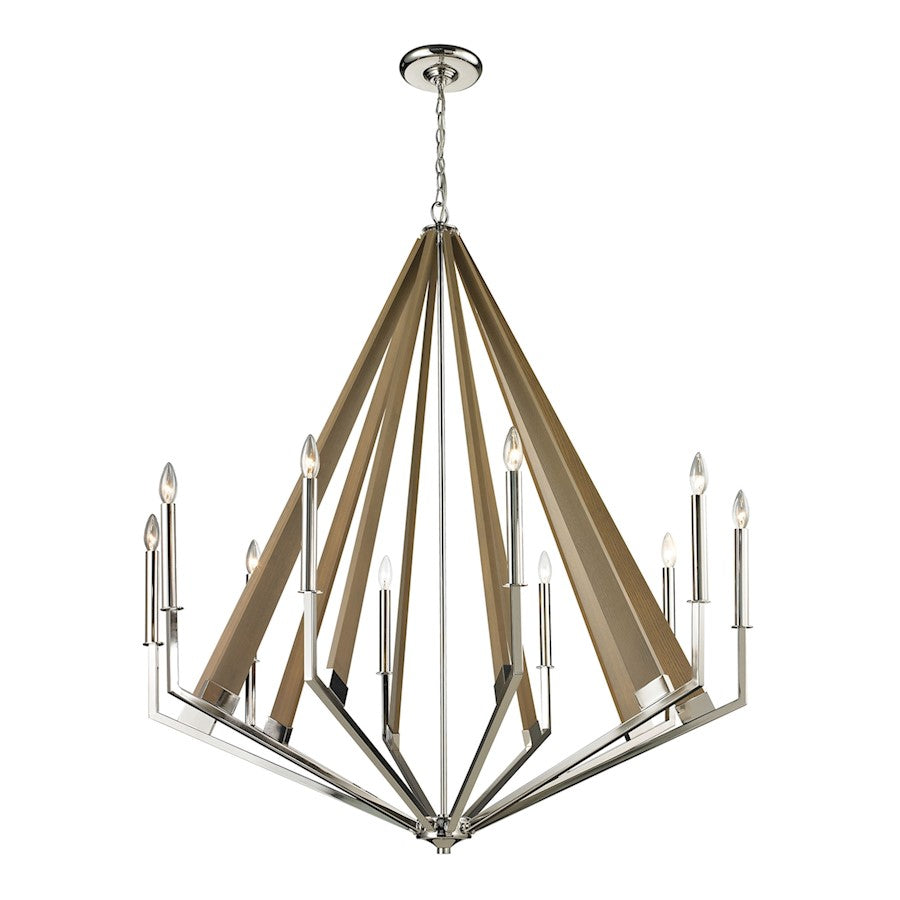 ELK Lighting Madera 10-Light Chandelier, Polished Nickel and Taupe - 31476-10